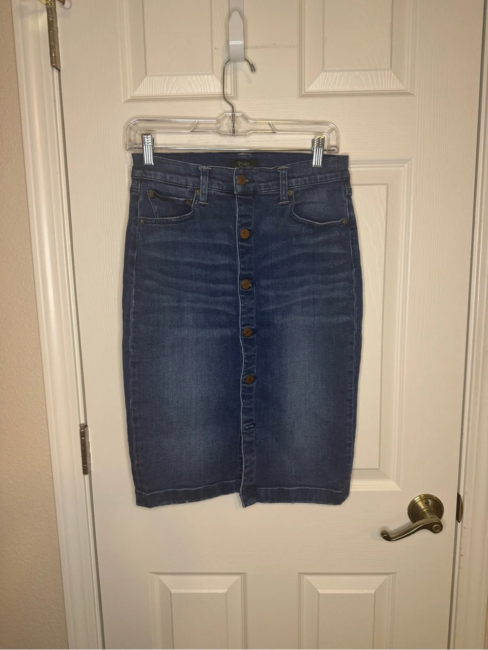 Polo Ralph Lauren Button-Front Denim Midi Pencil Skirt Blue Size 2 - Picture 2 of 9